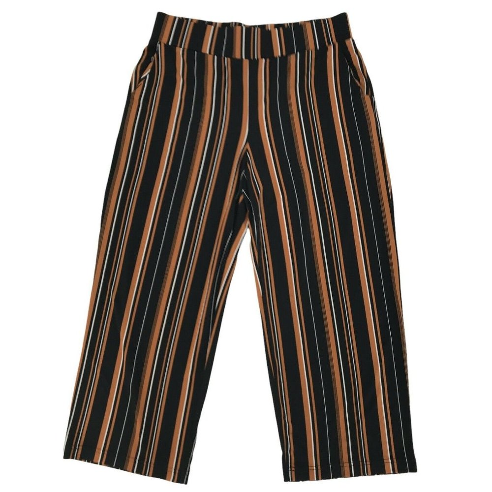 Maurices Women's Brown Black Mid Rise Pull On Wide Leg Cropped Pants Size S